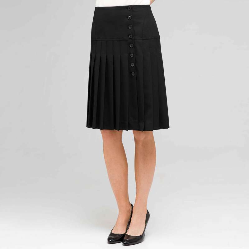 Side Button Pleated Skirt, Black, large image number 0